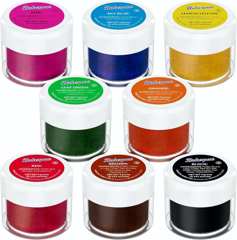 Bakerpan Food Coloring Powder Set - 8 Vibrant Colors in 4 Gram Jars - Image 1